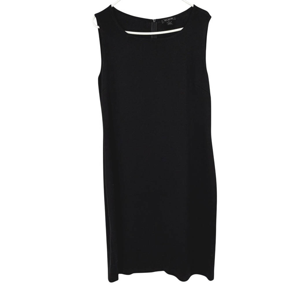 St John Collection Black‎ Wool Viscose Knit Sleeveless Sheath Dress Size 16 LBD